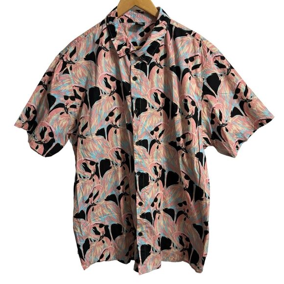 Neff Men Button Up Shirt Large Pink Flamingo Sunglasses Allover Print Summer XXL - Picture 1 of 6